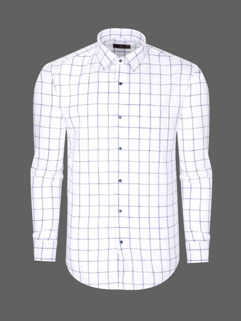 

FRENCH CROWN Men White Standard Windowpane Checks Checked Formal Shirt