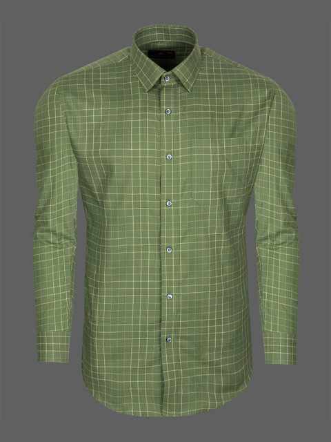 

FRENCH CROWN Men Green Standard Windowpane Checks Checked Formal Shirt