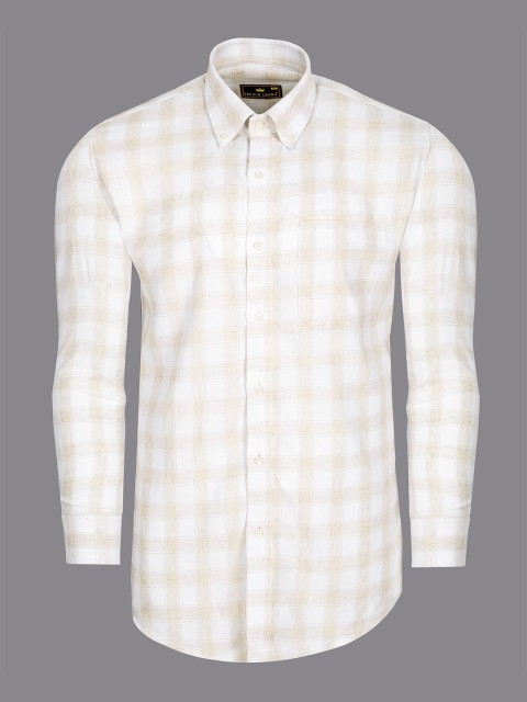 

FRENCH CROWN Men Off White Standard Checked Formal Shirt