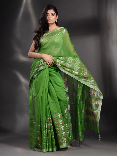 

Arhi Green & Silver-Toned Woven Design Zari Saree