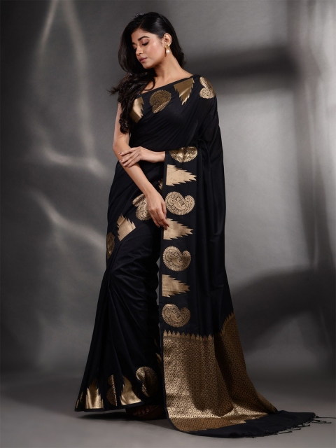 

Arhi Black & Gold-Toned Zari Pure Silk Saree