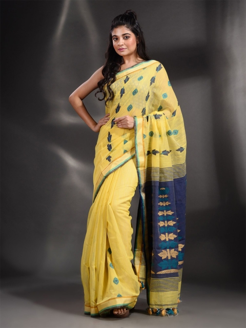 

Arhi Yellow & Blue Woven Design Zari Pure Cotton Saree