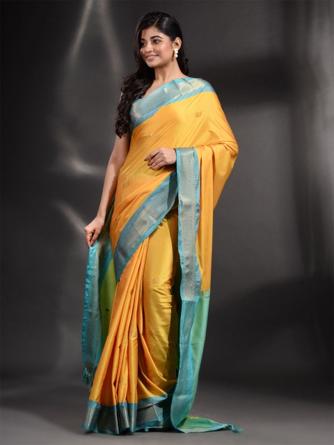 

Arhi Yellow & Blue Woven Design Zari Pure Silk Saree