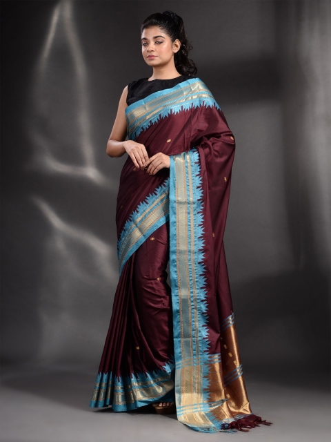 

Arhi Women Brown & Blue Woven Design Zari Pure Silk Saree