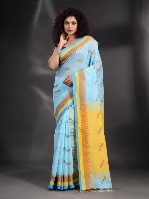 

Arhi Blue & Orange Woven Design Pure Cotton Saree