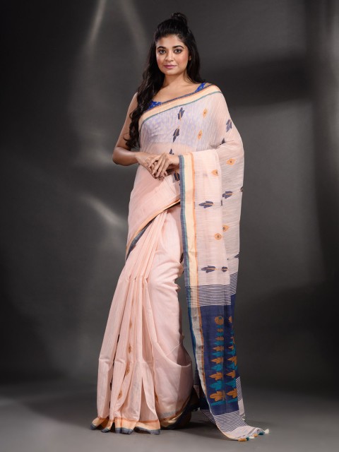 

Arhi Cream-Coloured & Blue Woven Design Zari Pure Cotton Saree