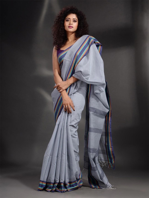 

Arhi women Grey & Purple Striped Pure Cotton Saree