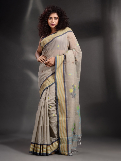 

Arhi Grey & Gold-Toned Woven Design Zari Pure Cotton Saree