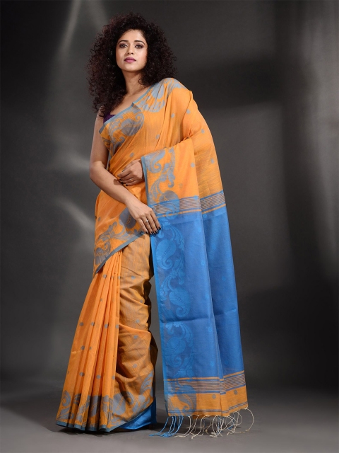 

Arhi Yellow & Blue Woven Design Pure Cotton Saree