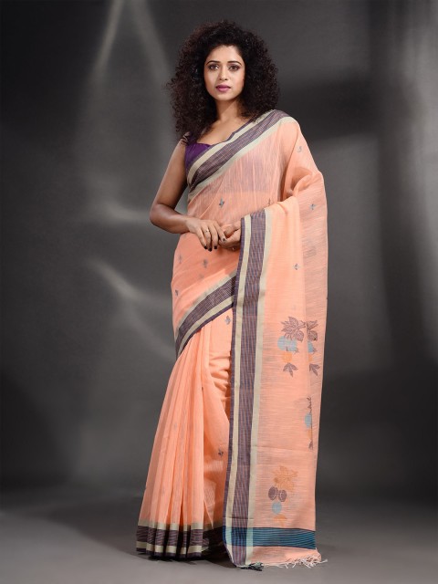

Arhi Peach-Coloured & Grey Ethnic Motifs Pure Cotton Saree