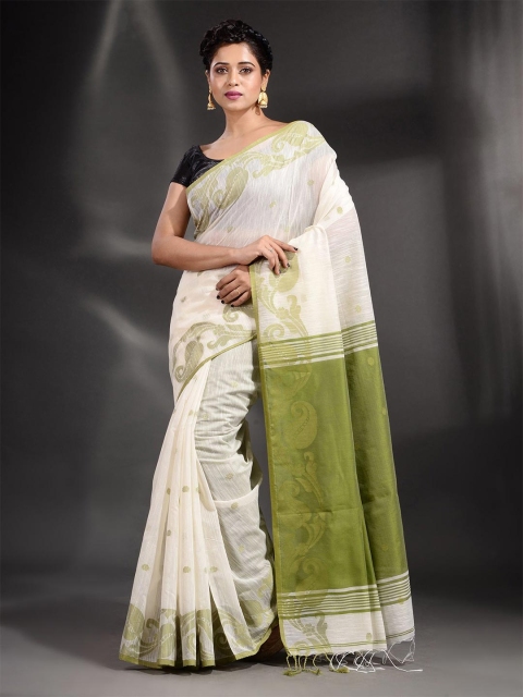 

Arhi White & Green Woven Design Pure Cotton Saree