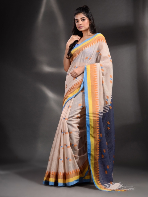 

Arhi White & Orange Woven Design Pure Cotton Saree