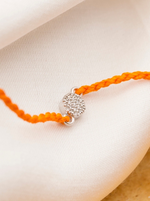 

CRAYTON Men 14 Karat Gold Silver Coloured & Orange Coloured Diamond Studded Thread Rakhi