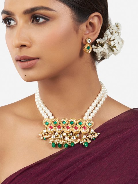 

Ahaanya Women Gold-Toned & White Brass Gold-Plated Necklace