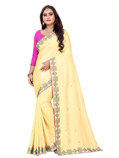 

M Venture Cream-Coloured & Pink Floral Silk Blend Venkatgiri Saree