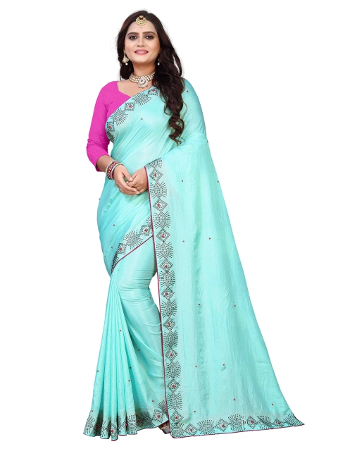 

M Venture Turquoise Blue & Pink Silk Blend Venkatgiri Saree