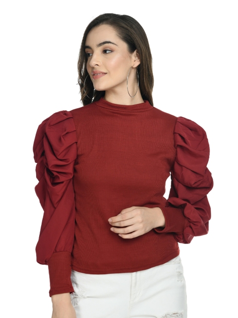 

LEXREX Women Solid Maroon Top