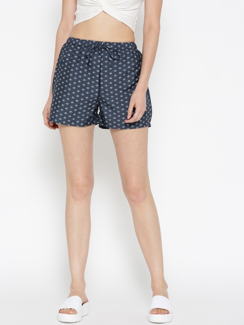 

Sera Women Navy Printed Shorts, Navy blue