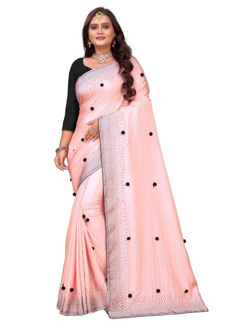 

M Venture Pink & Black Embellished Embroidered Silk Blend Venkatgiri Saree