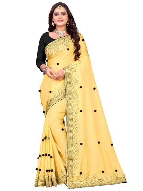 

M Venture Yellow & Black Embellished Embroidered Silk Blend Venkatgiri Saree