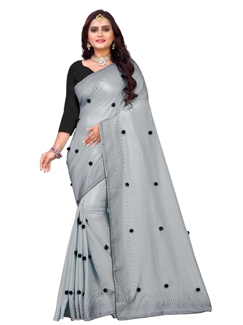 

M M Venture Grey Embellished Embroidered Silk Blend Venkatgiri Saree