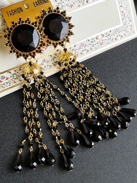

ANNA CREATIONS Black Contemporary Jhumkas Earrings
