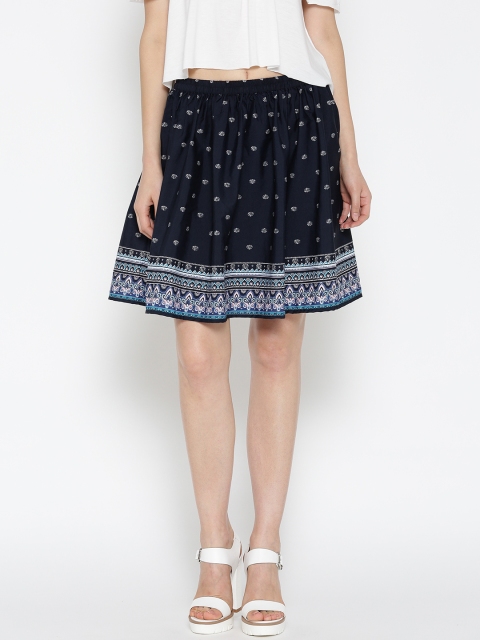 

Sera Navy Printed Flared Skirt, Navy blue