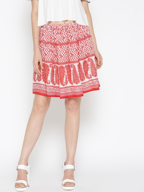 

Sera White & Red Printed Flared Skirt