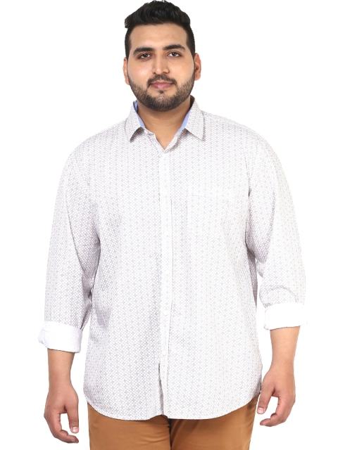 

John Pride Plus Size Men Off-White Smart Fit Printed Casual Shirt