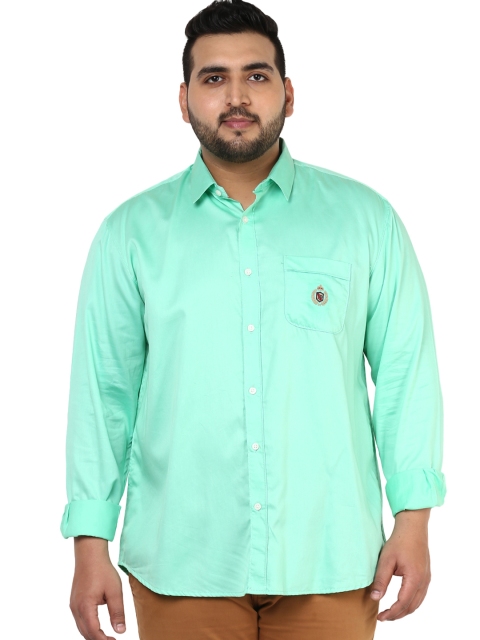 

John Pride Plus Size Men Green Smart Fit Solid Casual Shirt