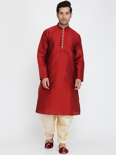 

ROYAL KURTA Men Maroon Dupion Silk Kurta with Churidar Set