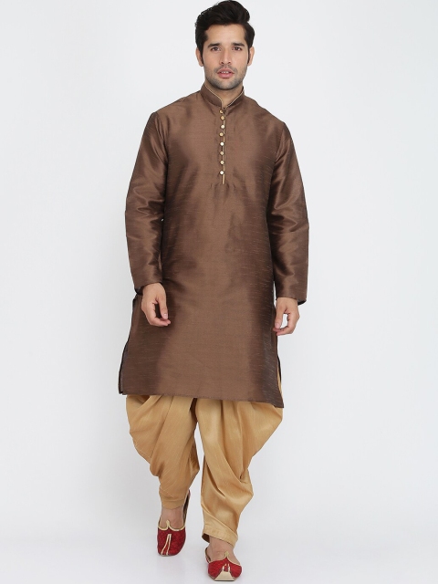 

ROYAL KURTA Men's Brown Embroidered Dupion Silk Kurta And Patiala Set