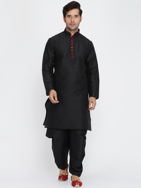 

ROYAL KURTA Men's Black Dupion Silk Kurta And Patiala Set
