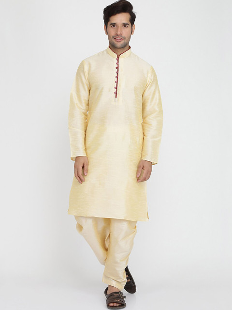 

ROYAL KURTA Men Gold-Toned Dupion Silk Kurta with Churidar