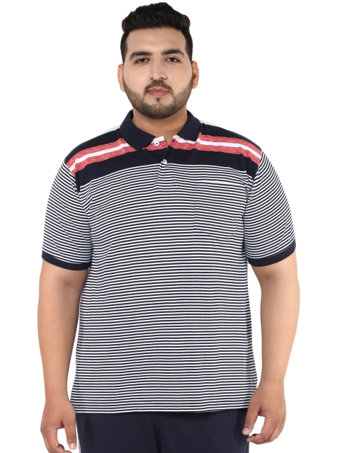 

John Pride Plus Size Men Black White Striped Polo Collar T-shirt