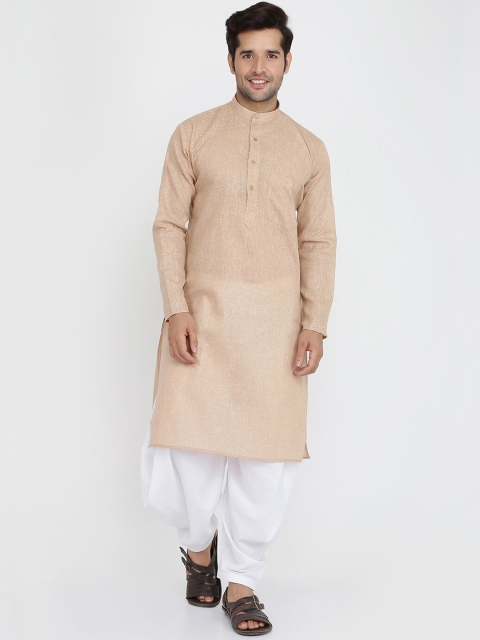 

ROYAL KURTA Men Brown Pleated Pure Cotton Kurta with Dhoti Pants