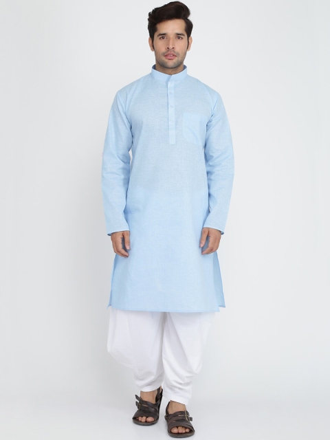 

ROYAL KURTA Men's Blue Yoke Design Pleated Pure Cotton Kurta And Salwar Set