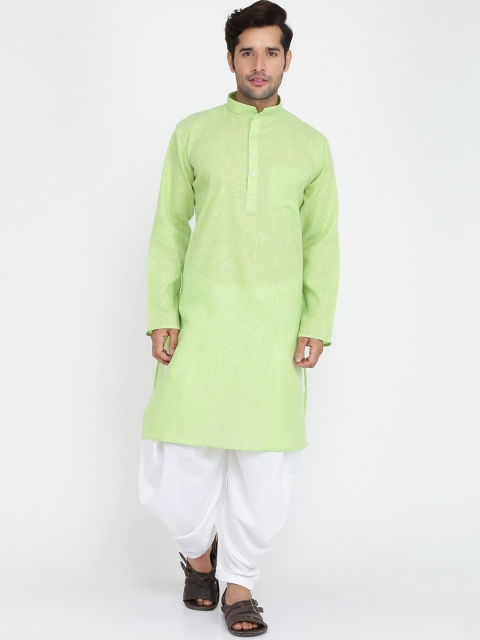 

ROYAL KURTA Men's Green Yoke Design Pleated Pure Cotton Kurta And Salwar Set