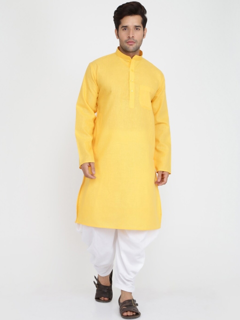 

ROYAL KURTA Men's Yellow Angrakha Pure Cotton Kurta And Salwar Set