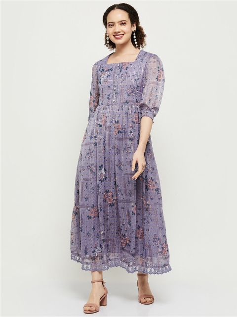 

max Lavender Floral Cuffed Sleeves Maxi Dress
