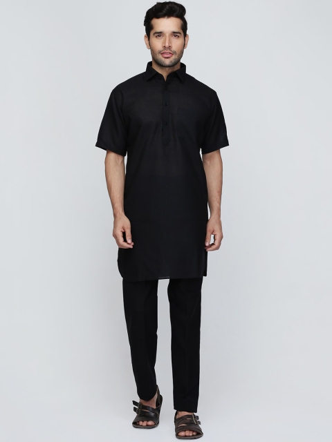 

ROYAL KURTA Men Black Layered Pure Cotton Kurta with Pyjamas