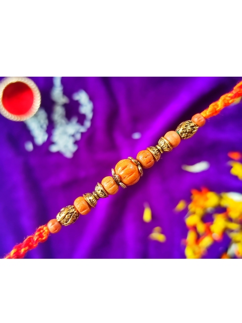 

CRAYTON Red Beaded Rakhi With Roli Chawal, Orange