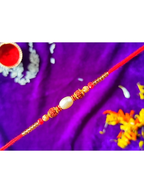 

CRAYTON Red Beaded Rakhi With Roli Chawal