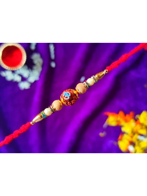 

CRAYTON Men Beige & Red Stone Studded & Beaded Rakhi