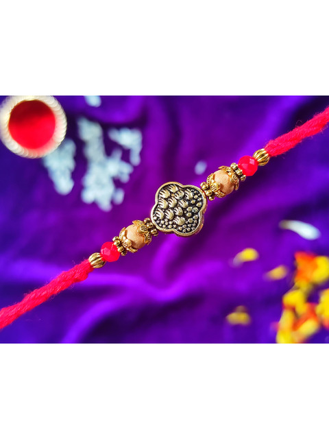 

CRAYTON Red Beaded Rakhi With Roli Chawal