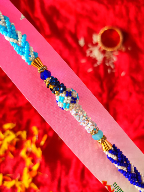 

CRAYTON Men Blue & White Stone Studded & Beaded Rakhi