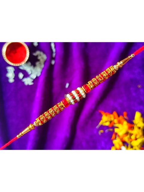 

CRAYTON Men Red, Gold-Toned & White Beaded Rakhi