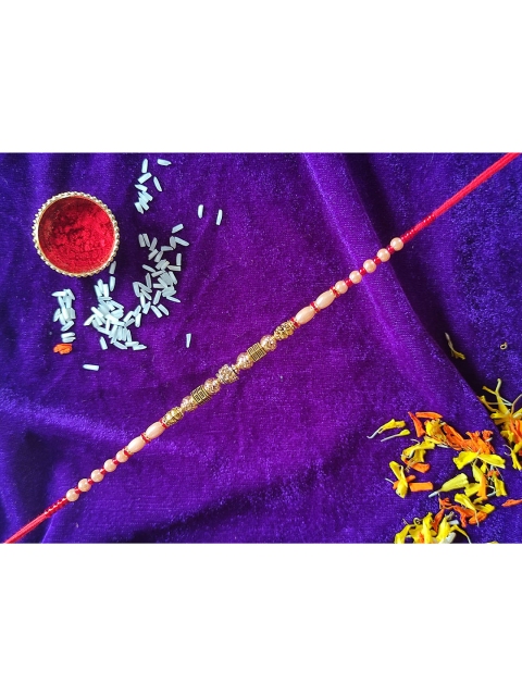 

CRAYTON Men Gold & Red Pearl Beaded Rakhi With Roli Chawal
