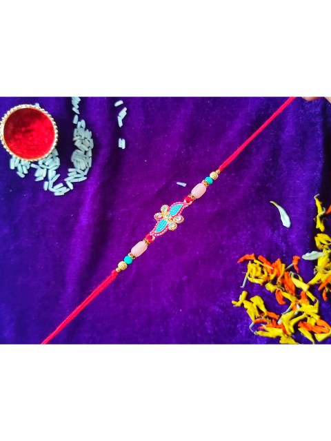 

CRAYTON Red & Green Beaded Rakhi With Roli Chawal