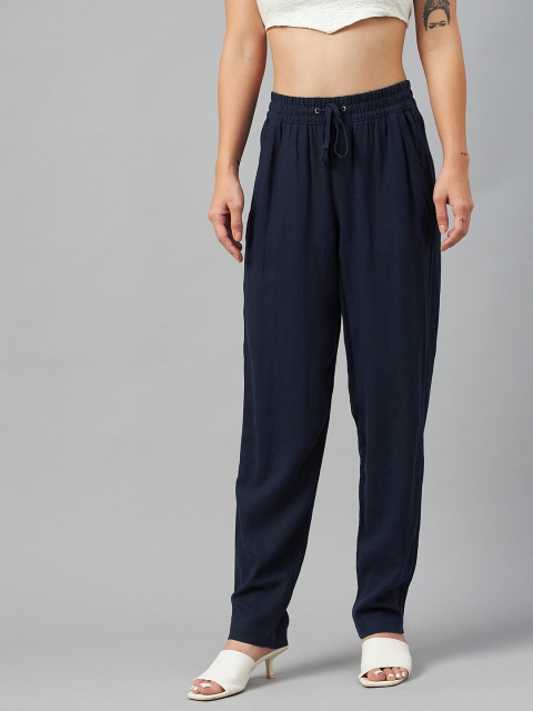 

Marks & Spencer Women Navy Blue High-Rise Trousers